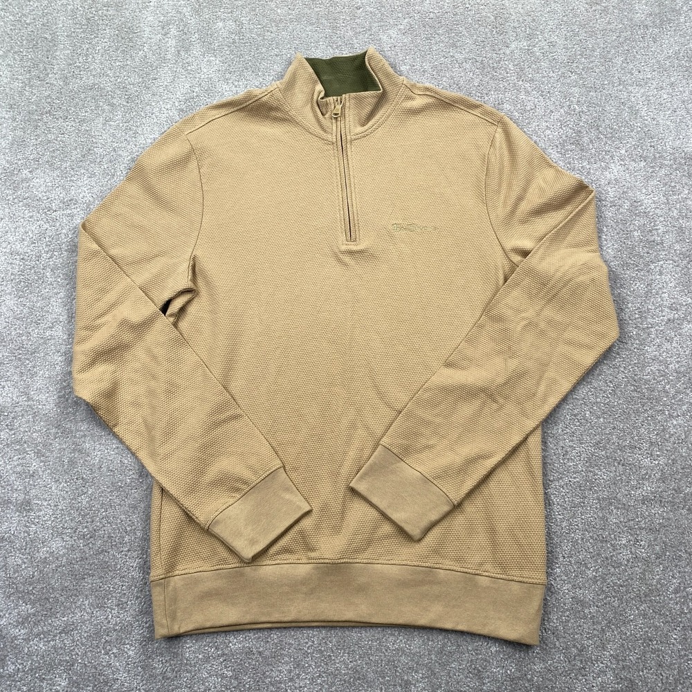 Ben Sherman Waffle Texture 1/4 Zip Up Funnel Neck Sweater Men's Size S Beige